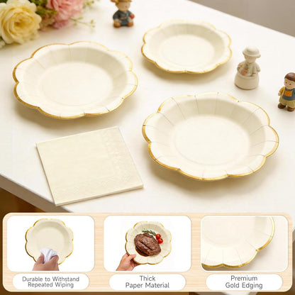 Sage Green Plates and Napkins Party Supplies for 20 Guests,Green Scalloped Paper Plates with Gold Rim, Elegant Disposable Tableware Set for Birthday,Baby Shower, Wedding, Bridal & Tea Party,60 PCS