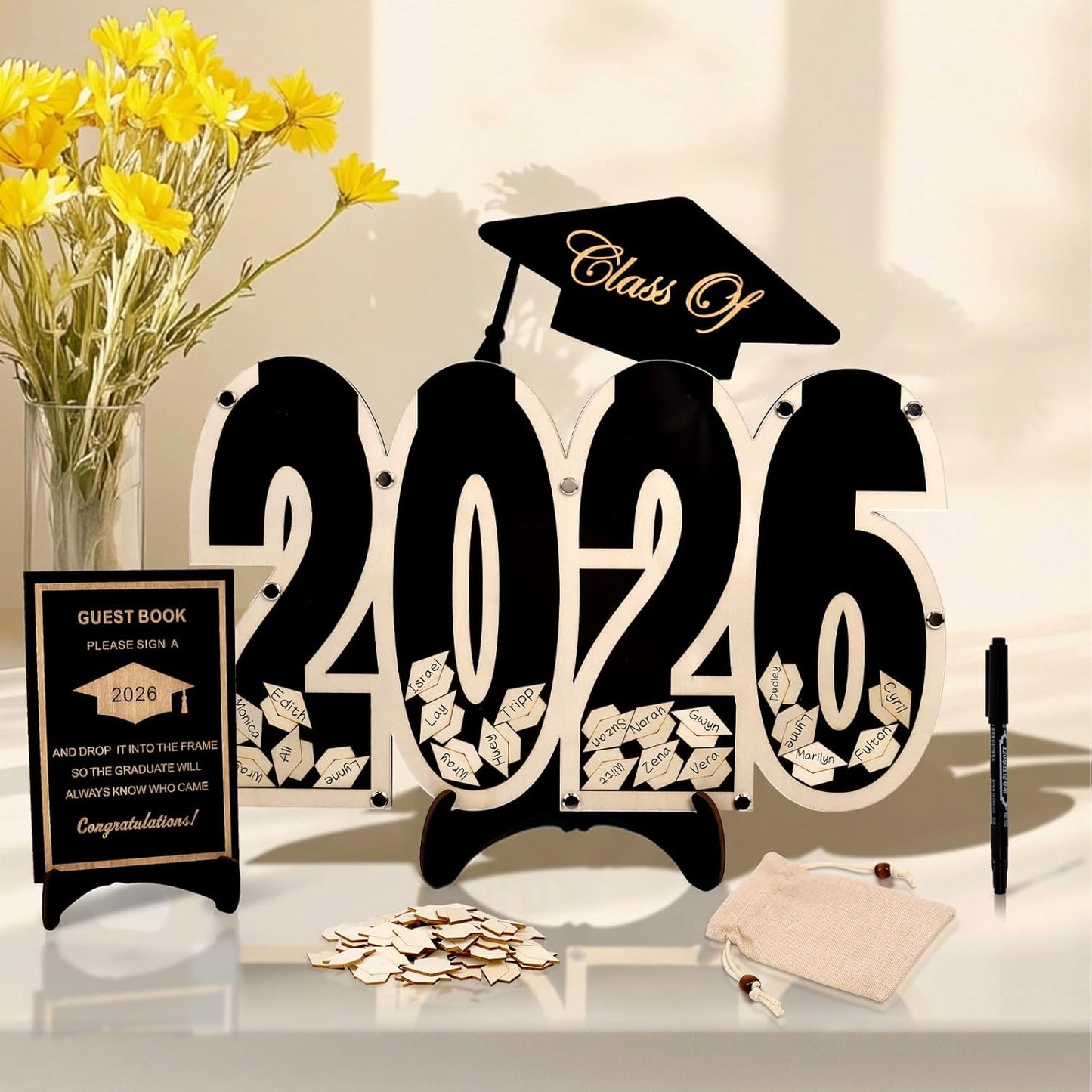 2026 Graduation Guest Book Alternative, Black Happy Graduation Party Decorations, Class of 2026 Congrats Graduates Signature Guestbook Gifts for College High School Students Friends Men Women