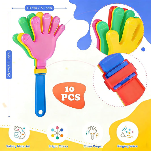 10 Pcs 11 Inch Hand Clappers Noisemaker Noise Maker Colorful Large Noisemaker Plastic Clapper Noisemaker for Basketball Footbal Sporting Events Festival Birthday Cheers Supplies for Kids 3+