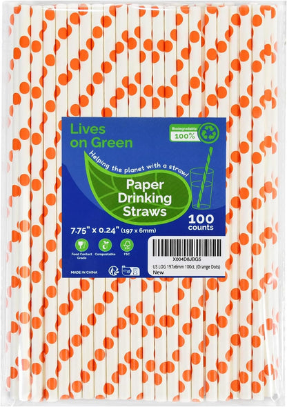 Disposable Paper Straws Solid Green - 7.75'' x 0.24'', 100 Counts - for Drinking, Beverage, Juice, Soda, Bar Supplies