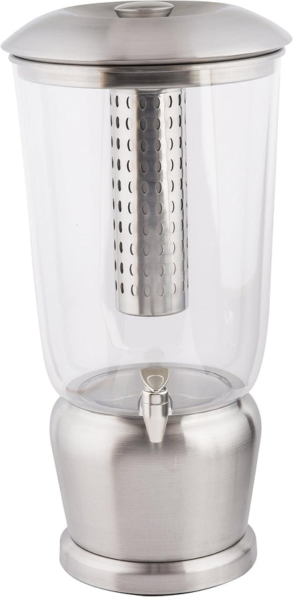 TableCraft 75 Upscale 2.5 Gallon Drink Dispenser with Fruit Infuser & Stand, Tritan & Brushed Stainless Steel, Cold Beverage Dispenser for Catering and Home Use