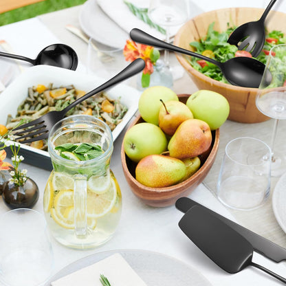 Stainless Steel Serving Utensil Set 10-Piece Buffet Flatware Catering Silverware with Bread Tong,Cake Spatula,Serving Ladles,Salad Fork,Cheese Knife,Large Spoon for Parties Buffet