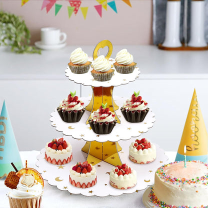 Soleebee 3-Tier Cupcake Stand, Cardboard Cupcake Tower, Dessert Cup Cake Stand Tower for Birthday Wedding Party Decoration, Cupcake Tier Stand 1 Set (Black)
