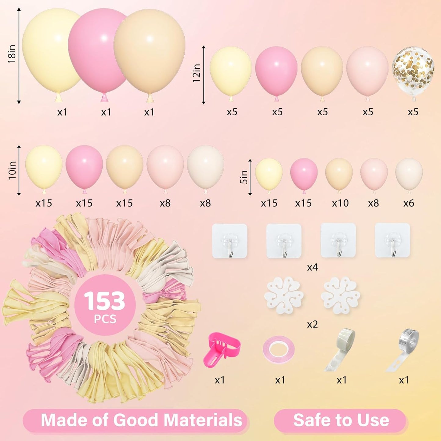 Amandir 153pcs Purple Blue Pink Balloon Garland Arch Kit, Different Sizes 18 12 10 5 inch Teal Yellow Latex Metallic Confetti Balloons for Magic Birthday Engagement Party Decoration