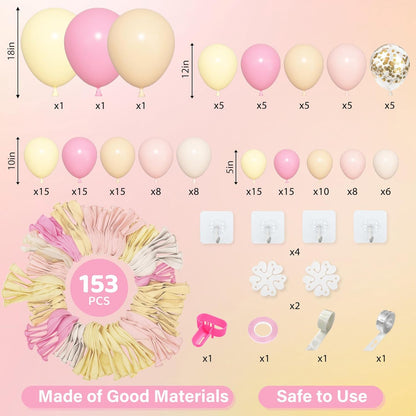 Amandir 153pcs Purple Blue Pink Balloon Garland Arch Kit, Different Sizes 18 12 10 5 inch Teal Yellow Latex Metallic Confetti Balloons for Magic Birthday Engagement Party Decoration