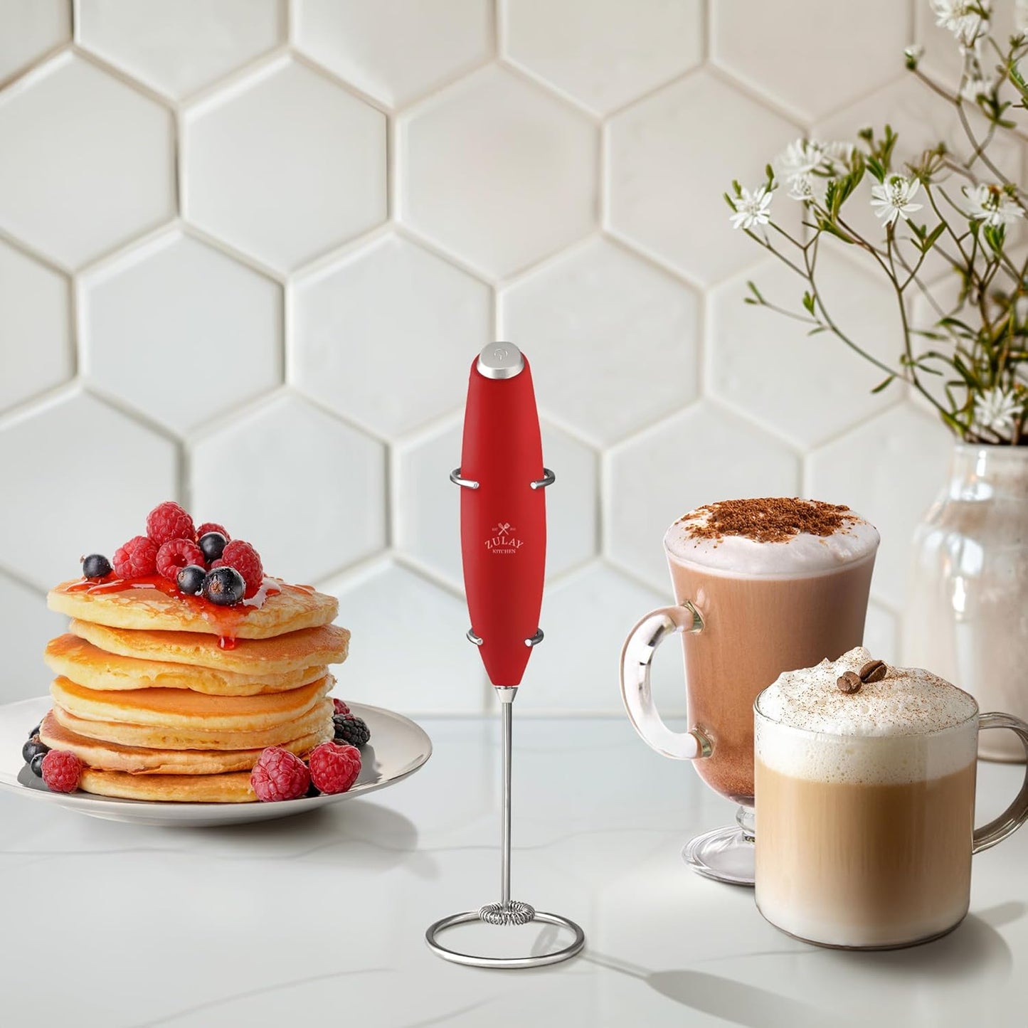 Zulay Kitchen Powerful Milk Frother Wand With Duracell Batteries - Ultra Fast Handheld Drink Mixer - Electric Whisk Foam Maker for Coffee, Lattes, Cappuccino & Matcha - Z1 Motor - Black - Colors C