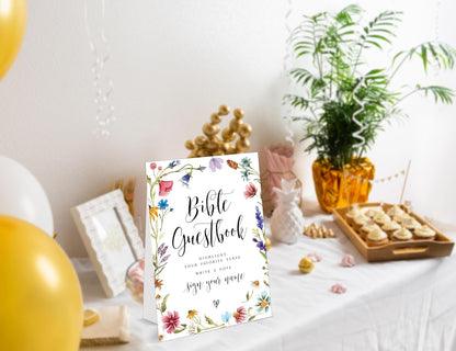 Bible Guest Book Sign, Wedding Signs for Ceremony and Reception, Floral Bridal Shower Decoration, Wedding Signage with Bracket, Bridal Shower Decor, Supplies For Engagement and Anniversary Parties, 13