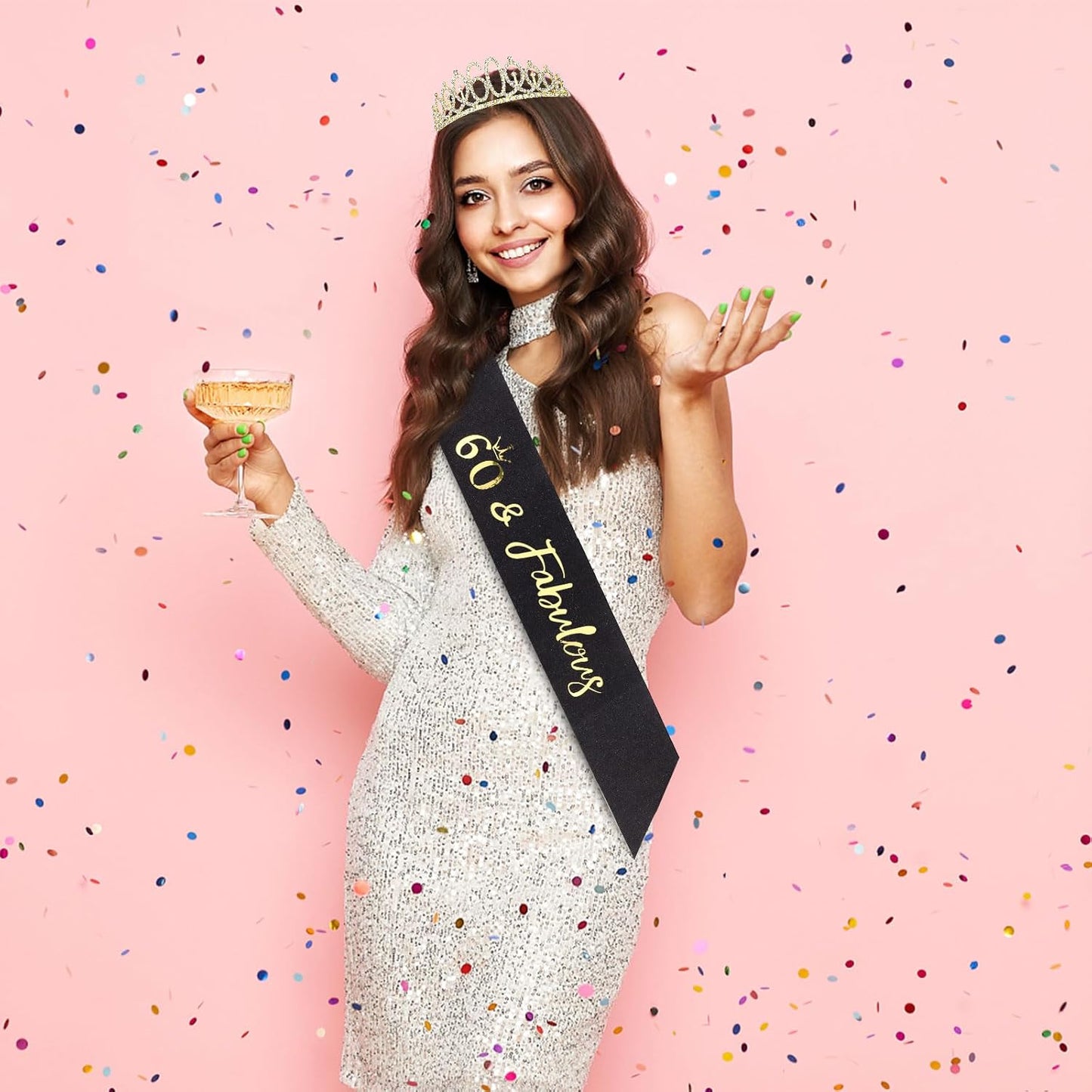 Semato 60 & Fabulous Birthday Crown and Sash Kit- 60th Birthday Gifts for Women 60th Birthday Party Decorations (rose gold)