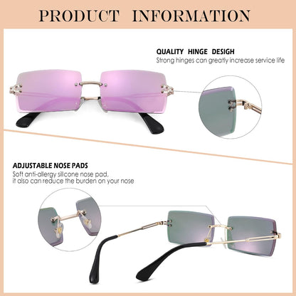 Rectangle Sunglasses for Men/Women Small Rimless Square Shade Eyewear