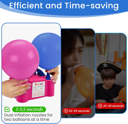 PCFING Balloon Pump Electric, Portable Balloons Inflator Blower Machine with Balloon Tie Tool & Dual Nozzle