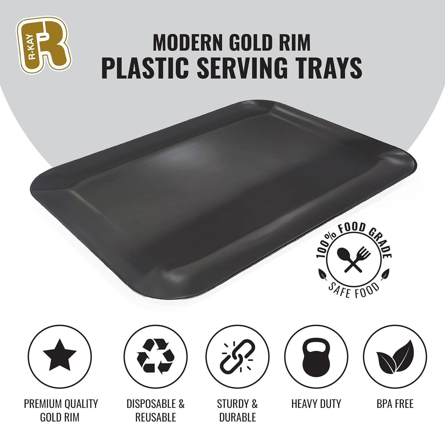 3 Pack Plastic Serving Trays for Party - Gold Serving Tray 8 x 11 Inch - Heavy Duty Dessert Trays for Food - Rectangular Party Serving Trays for Entertaining - Clear Cookie Platters