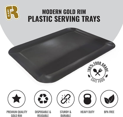 3 Pack Plastic Serving Trays for Party - Gold Serving Tray 8 x 11 Inch - Heavy Duty Dessert Trays for Food - Rectangular Party Serving Trays for Entertaining - Clear Cookie Platters