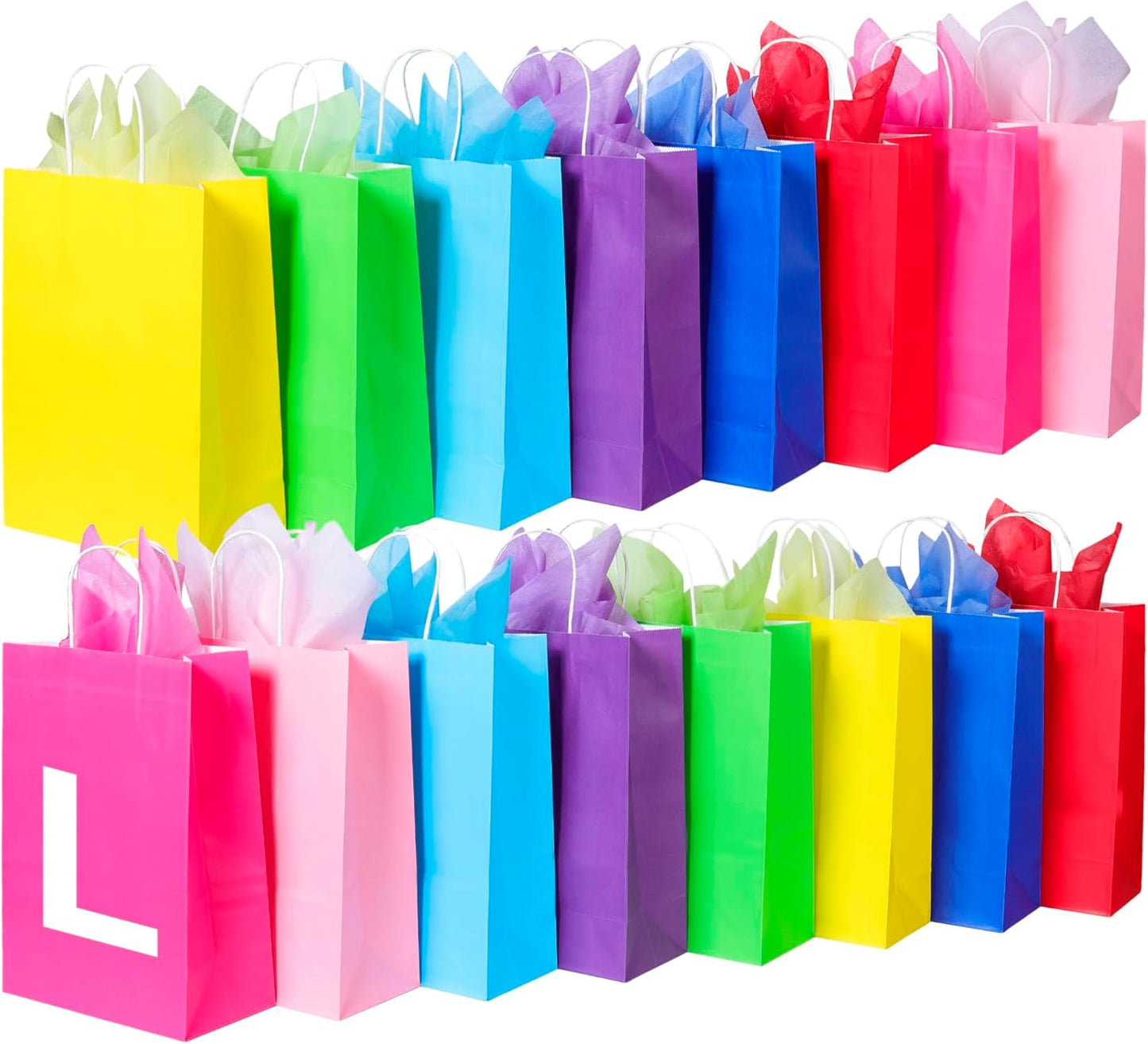 BLEWINDZ 32 Pieces Gift Bags with 32 Tissues, 8 Colors Party Favor Bags with Handles, Rainbow Gift Bag for Wedding, Birthday, Party Supplies and Gifts