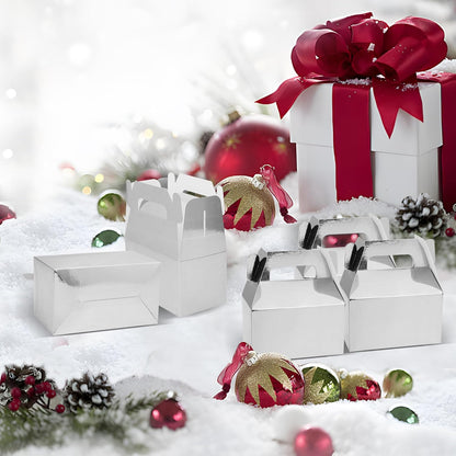 XAGLVV 24 Pack White Paper Gable Boxes,6.2 Inch Candy Boxes with Handle, Snack Party Favor& Gift Cookie bags for kids Birthday,Wedding, Baby Shower, Graduation.