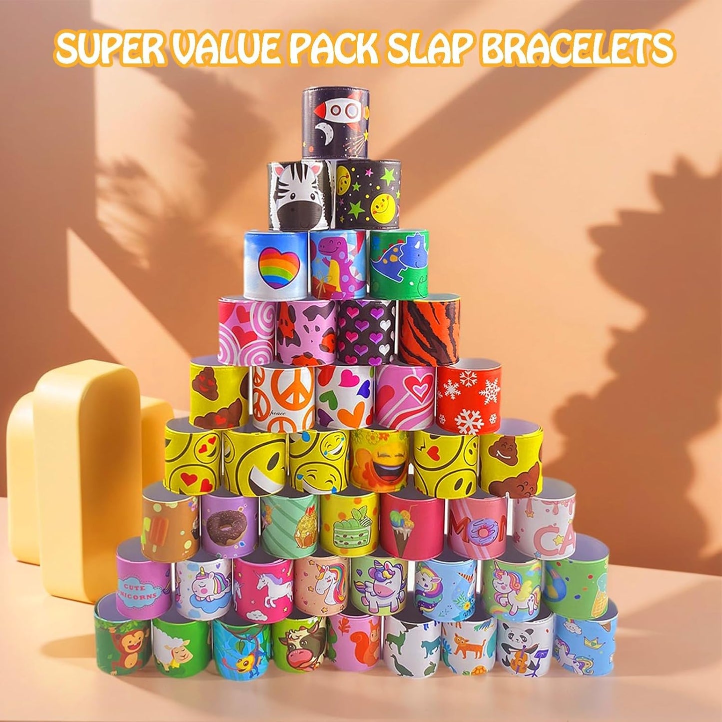 60 PCS Slap Bracelets for Kids, Christmas Gifts Colorful Bulk Wristbands with Galaxy, Dinosaurs, Donut, Valentine's Day, Easter, Halloween Party Favor, Birthday Gifts, Goodies Bag Fillers