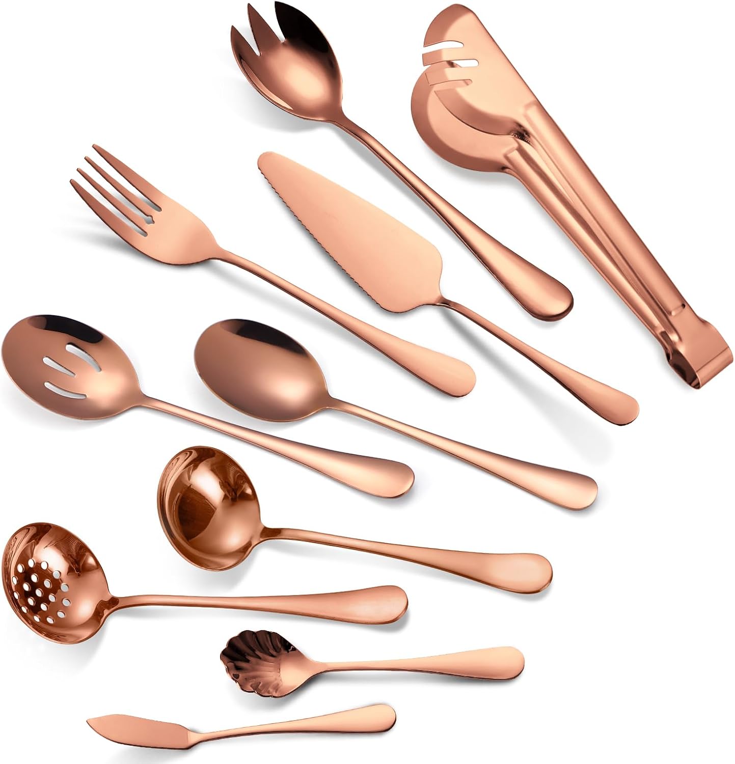 Stainless Steel Serving Utensil Set 10-Piece Buffet Flatware Catering Silverware with Bread Tong,Cake Spatula,Serving Ladles,Salad Fork,Cheese Knife,Large Spoon for Parties Buffet