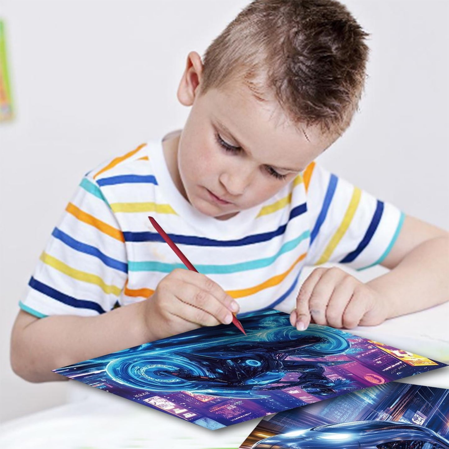 Georgie Porgy Scratch Paper Art Set for Kids Adults Magic Rainbow Scratchboards for DIY Arts and Crafts Kits Christmas Birthday Gift with Scratching Tools Kit (A4-Noctilucent Whale + Sea World)