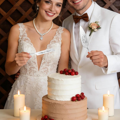Wedding Cake Knife and Server Set - 4 Piece Stainless Steel Cake Cutting Set for Wedding, Cake Cutting Knife, Slicer and Forks Server for Engagement, Anniversary, Birthday