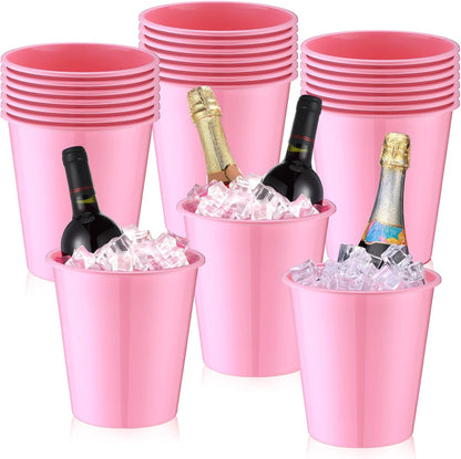 Layhit 24 Pcs Plastic Ice Buckets for Parties 3 Liters Wine Bucket Portable Ice Holder Disposable Wine Cooler for Party Wedding Party Beverages Champagne Soda and Beer (Gold)