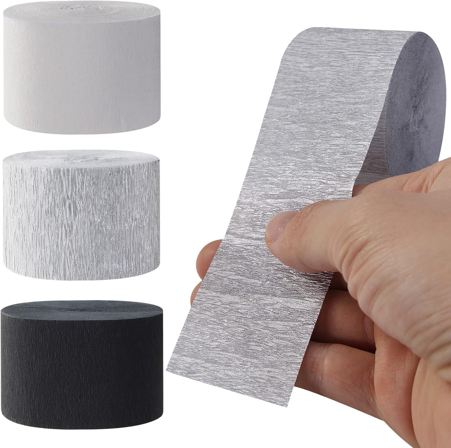 Navy-Blue White- Silver Crepe Paper Streamers - 9 Rolls Royal Blue Graduation 2025 Men Boy Birthday Party Decorations Streamer Wedding Bridal Shower Paper Garland Fathers Day Decor Panduola