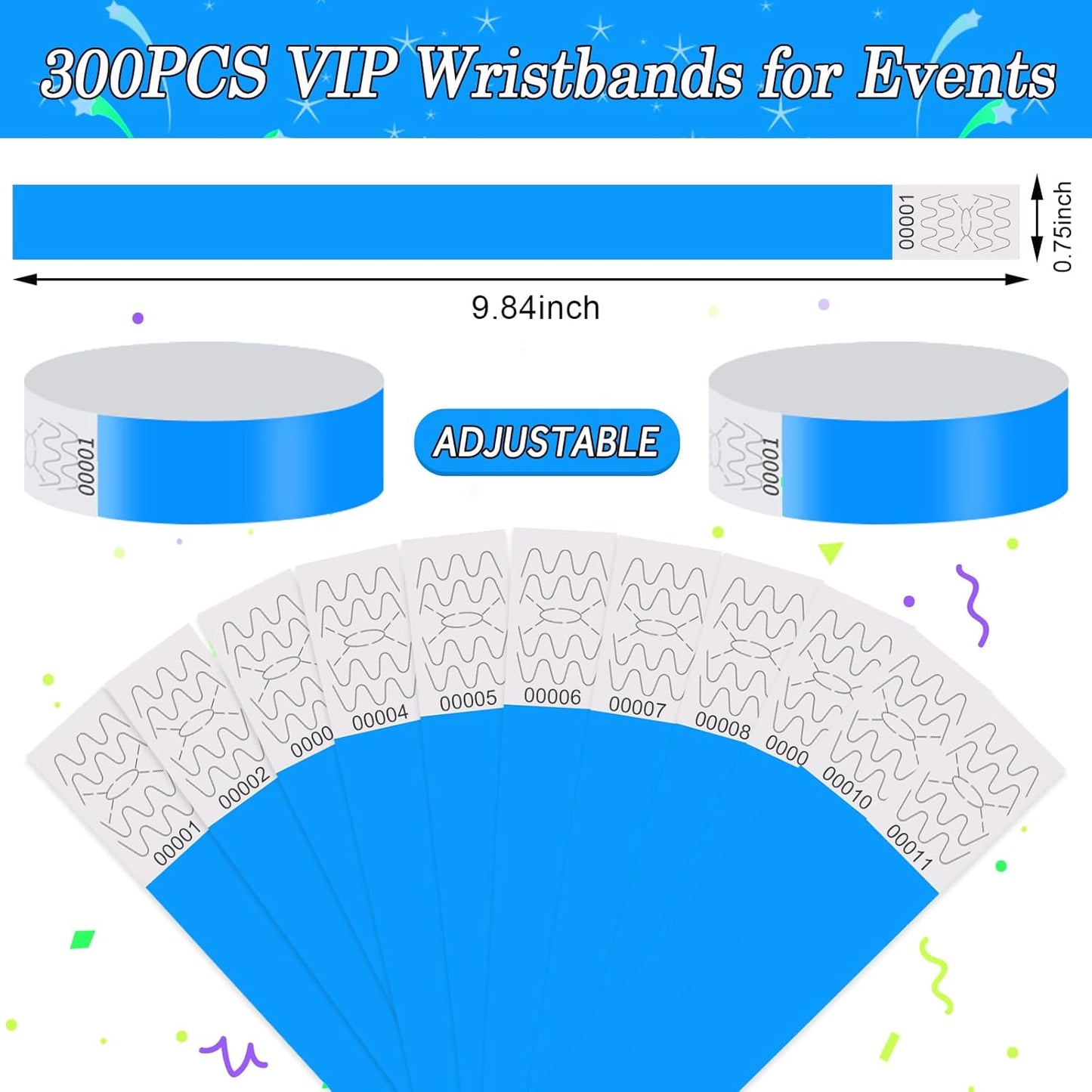 300 Pack Paper Wrist Bands for Events Waterproof Wristbands Lightweight Festival Identification Arm Bands Neon Adhesive Event Bracelets for Party（Black）