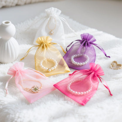 joycraft 50Pcs Organza Bags, 2x3 inch Gift Favor Bags, White Wedding Favor Bags, Jewelry Pouches with Drawstring, Mesh Bags Drawstring for Jewelry, Festival, Makeup, Candy, Desserts