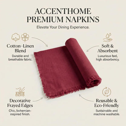 ACCENTHOME Natural Cotton Linen Napkin Set of 12 18x18 inch Dinner Napkins - Washable Soft Premium Hotel Quality Reusable Hemmed Edges Napkins Perfect Table Linens for Family Dinners, Weddings