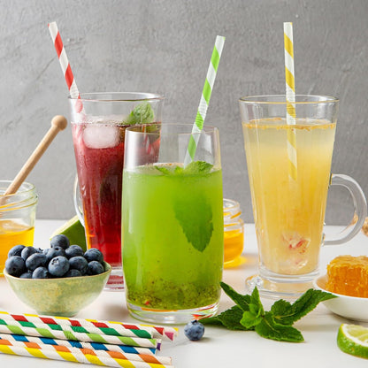 Pro Mael Paper Drinking Straws, Flexible Straws for Juices, Shakes, Smoothies, Disposable Straw for Birthdays, Weddings & Party (200 Pack, 5 Colors)