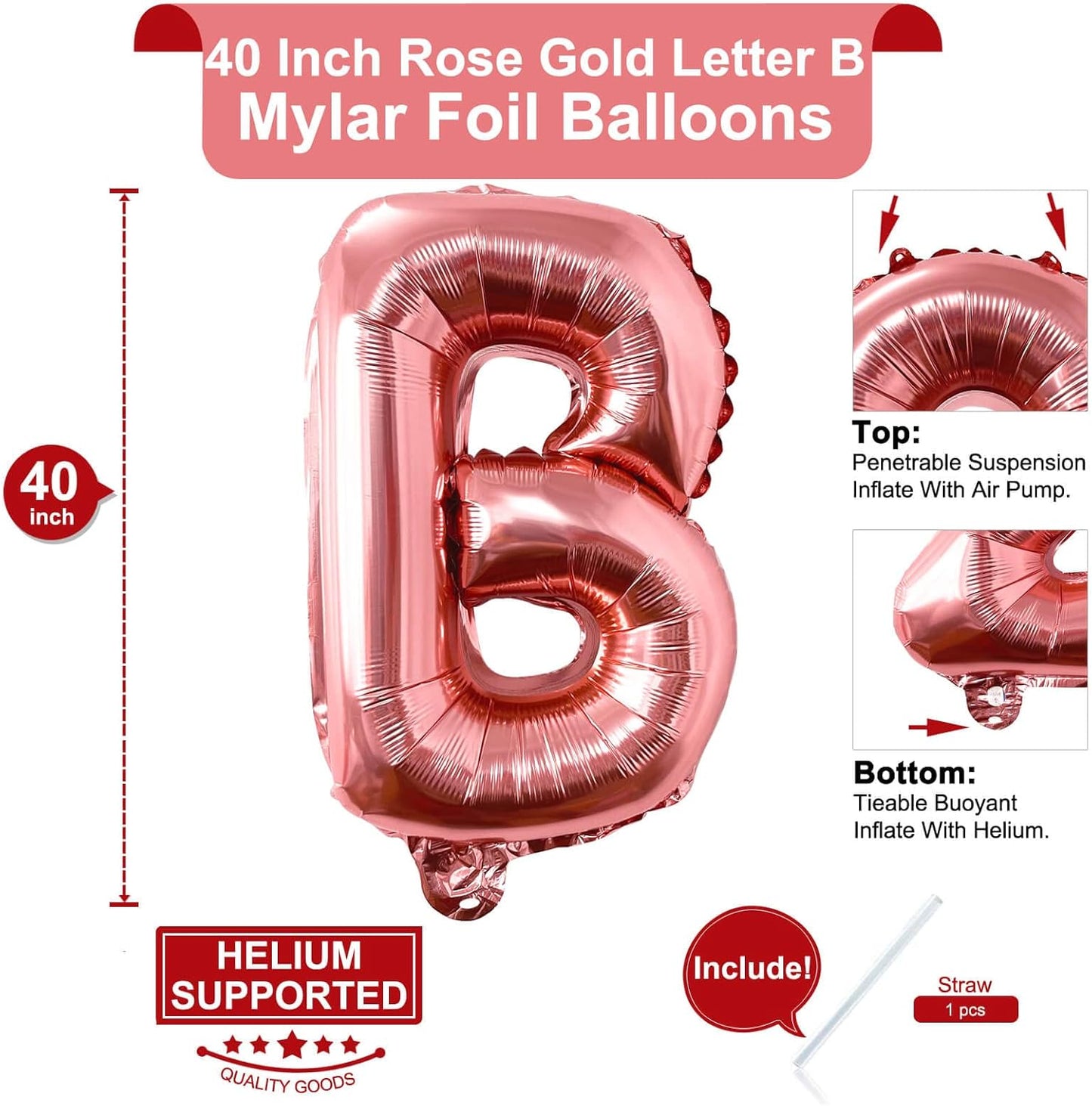 Lovoir 40 Inch Large Rose Gold Letter A Balloons Big Size Jumbo Mylar Foil Helium Balloon for Birthday Party Celebration Decorations Alphabet Rose Gold A