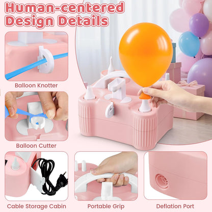 4-in-1 Electric Balloon Pump for All Balloons,Portable Dual Nozzle 600W Air Pump for Balloons,High Power Balloon Blower for Latex Foil 260q Mylar Balloon,Inflation Pool Float and Sports Balls