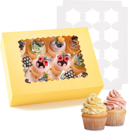 Hoewina 6PCS Cupcake Boxes - Hold 12 Count Cupcake Containers with Window, Food Grade Cupcake Holder Easy Transport and Presentation - Ideal for Cupcakes, Desserts, and More