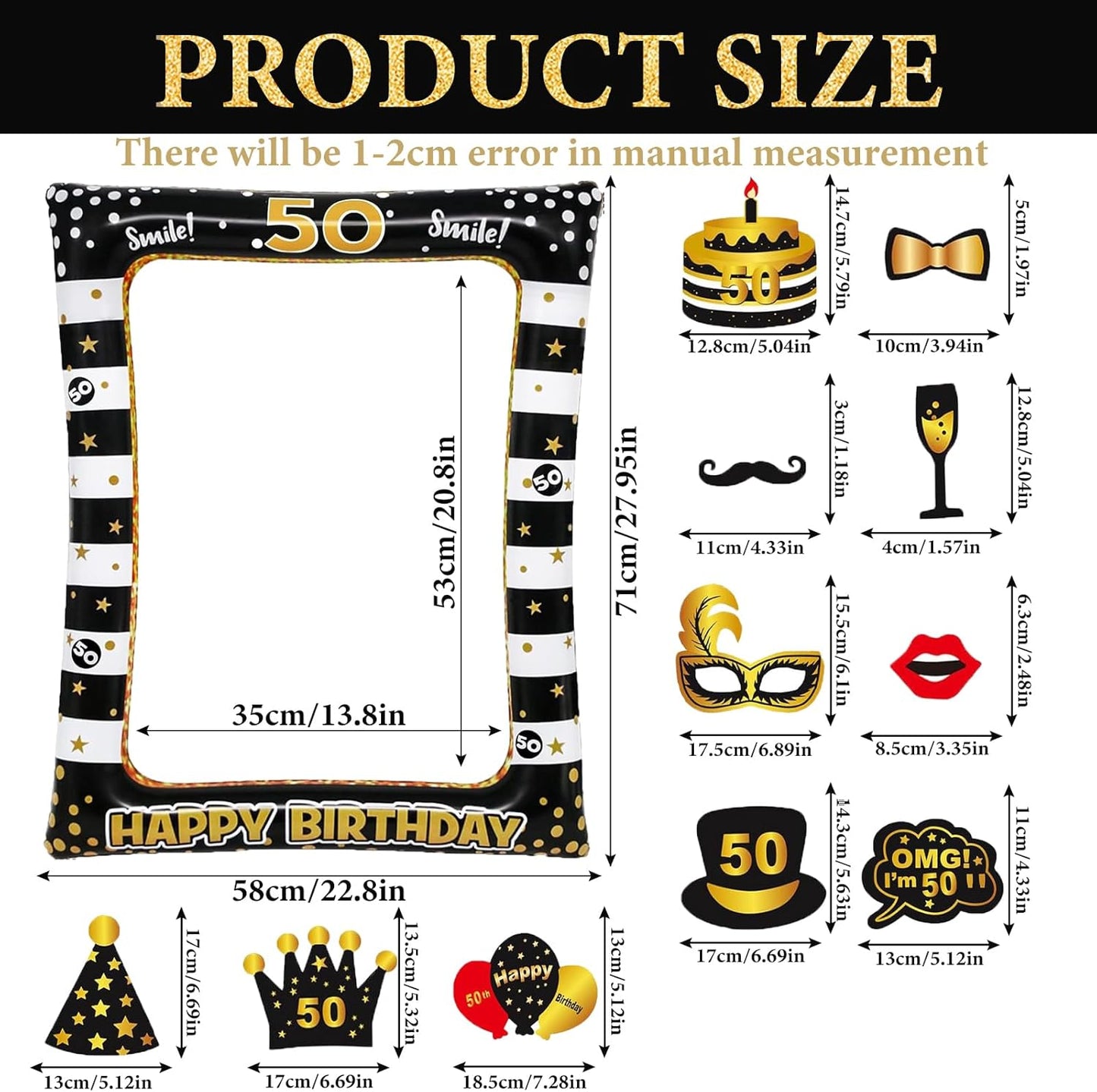 Hawaiian Party Photo Booth Props Kit, 30 PCS Luau Photo Booth Props with Large Inflatable Selfie Picture Frame for Hawaiian Tropical Tiki Summer Pool Party Supplies