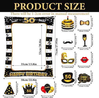 Hawaiian Party Photo Booth Props Kit, 30 PCS Luau Photo Booth Props with Large Inflatable Selfie Picture Frame for Hawaiian Tropical Tiki Summer Pool Party Supplies