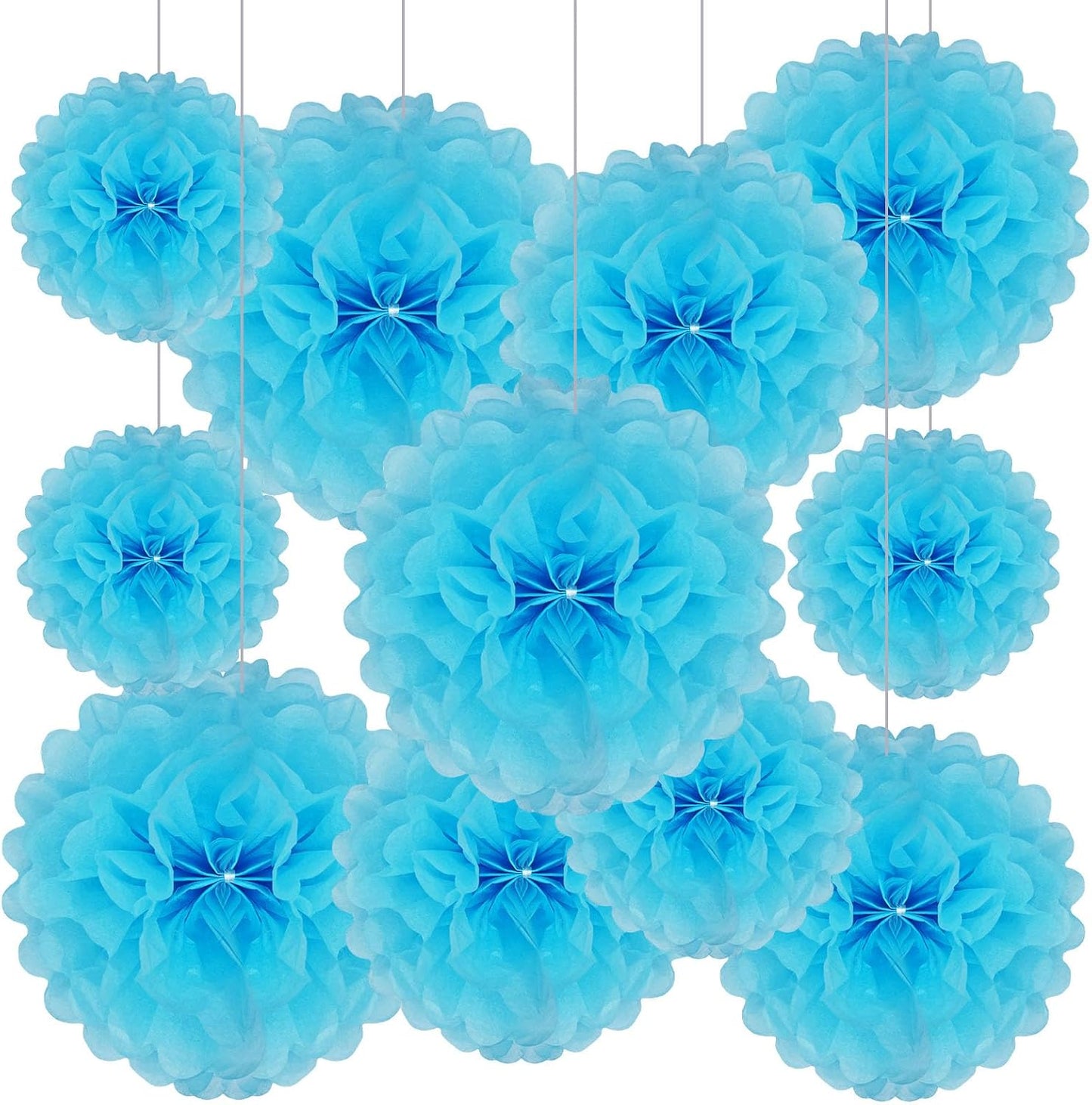 Tissue Paper Pom Poms, Pink Tissue Paper Flowers, Hanging Flower Balls for Weddings Fiesta Parties Birthday Baby Showers Classroom Bridal Shower Decoration (18Piece Set-6/10/12/14Inch)