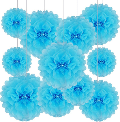 Tissue Paper Pom Poms, Pink Tissue Paper Flowers, Hanging Flower Balls for Weddings Fiesta Parties Birthday Baby Showers Classroom Bridal Shower Decoration (18Piece Set-6/10/12/14Inch)