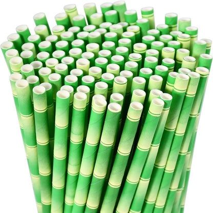 Disposable Paper Straws Solid Green - 7.75'' x 0.24'', 100 Counts - for Drinking, Beverage, Juice, Soda, Bar Supplies