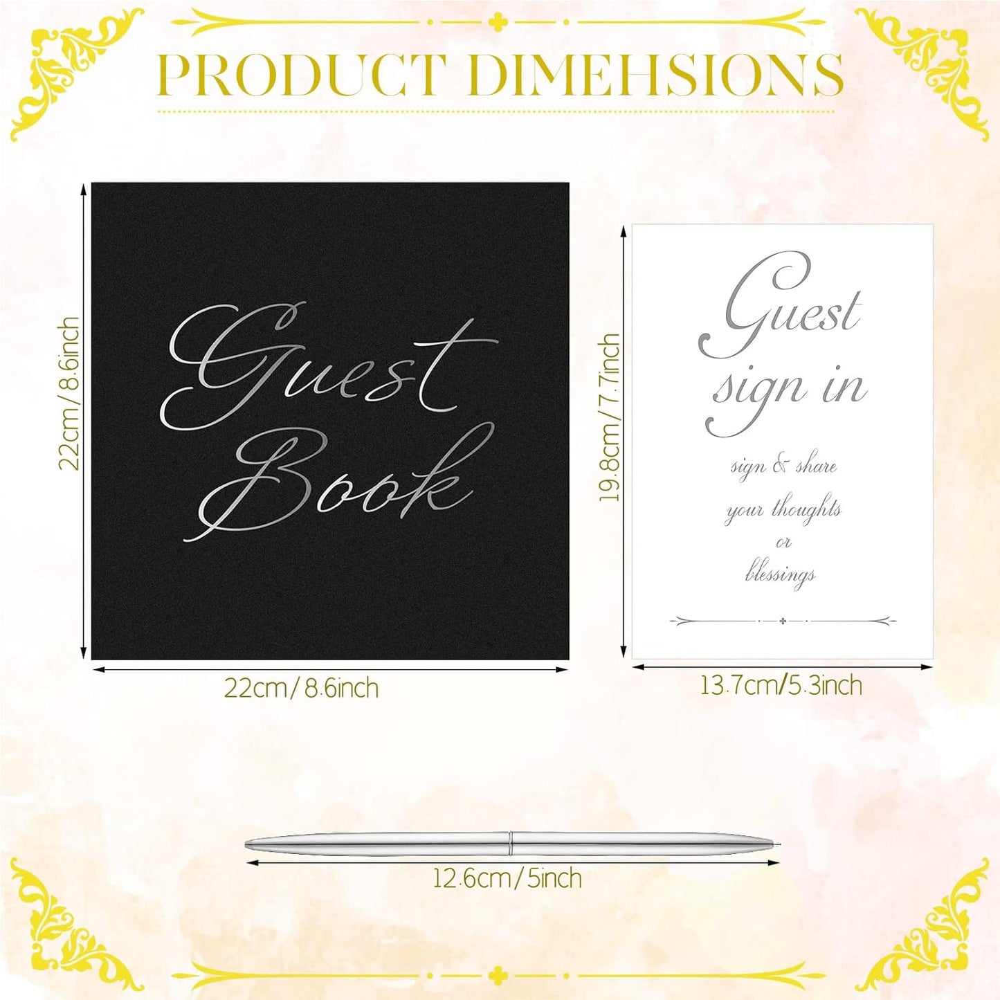 Wedding Guest Book with Pen and Table Cards, 9 x 9 Inch Guest Book Wedding Reception 50 Sheets Sign in Book Wedding Memory Book for Wedding Party Bridal or Baby Shower Guest Visitor (Elegant Style)