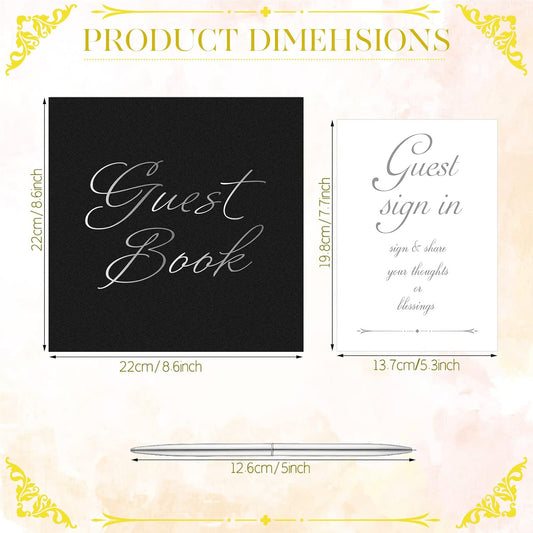 Wedding Guest Book with Pen and Table Cards, 9 x 9 Inch Guest Book Wedding Reception 50 Sheets Sign in Book Wedding Memory Book for Wedding Party Bridal or Baby Shower Guest Visitor (Elegant Style)