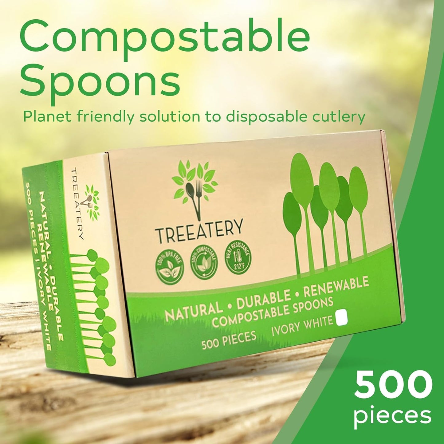 Compostable Cutlery Set, Plant-Based Compostable Utensils Disposable, Dishwasher-Safe Compostable Silverware, 380-Piece Disposable Cutlery, Plant a Tree with Every Box, Ivory White