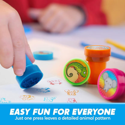 JOYIN 50 Pcs Assorted Stamps for Kids - Self-Ink Stamps with 50 Designs for Birthday Party Favor, Carnival Prizes, School Stampers, Goodie Bag, Classroom Treasure Box Toys (Zoo, Holiday Stampers)