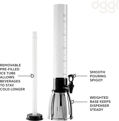 OGGI Beer Tower 88oz - Beverage Dispenser with Spigot & Ice Tube, Margarita Tower, Mimosa Tower, Perfect Drink Dispensers for Parties, Drink Tower, Holds 6 Pints of Beer – Stainless