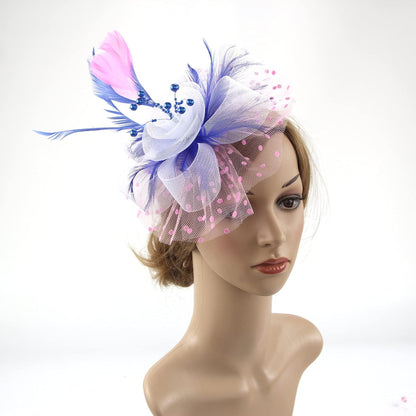 DRESHOW Fascinators Hat Flower Mesh Ribbons Feathers on a Headband and a Clip Tea Party Headwear for Girls and Women - Colors B