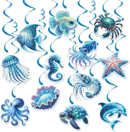 Sea Animals Birthday Decorations, Fish Hanging Swirls Deco for Under The Sea, Ocean Theme Party Supplies & Party Decorations Streamers, Kids Marine Life Party Decor