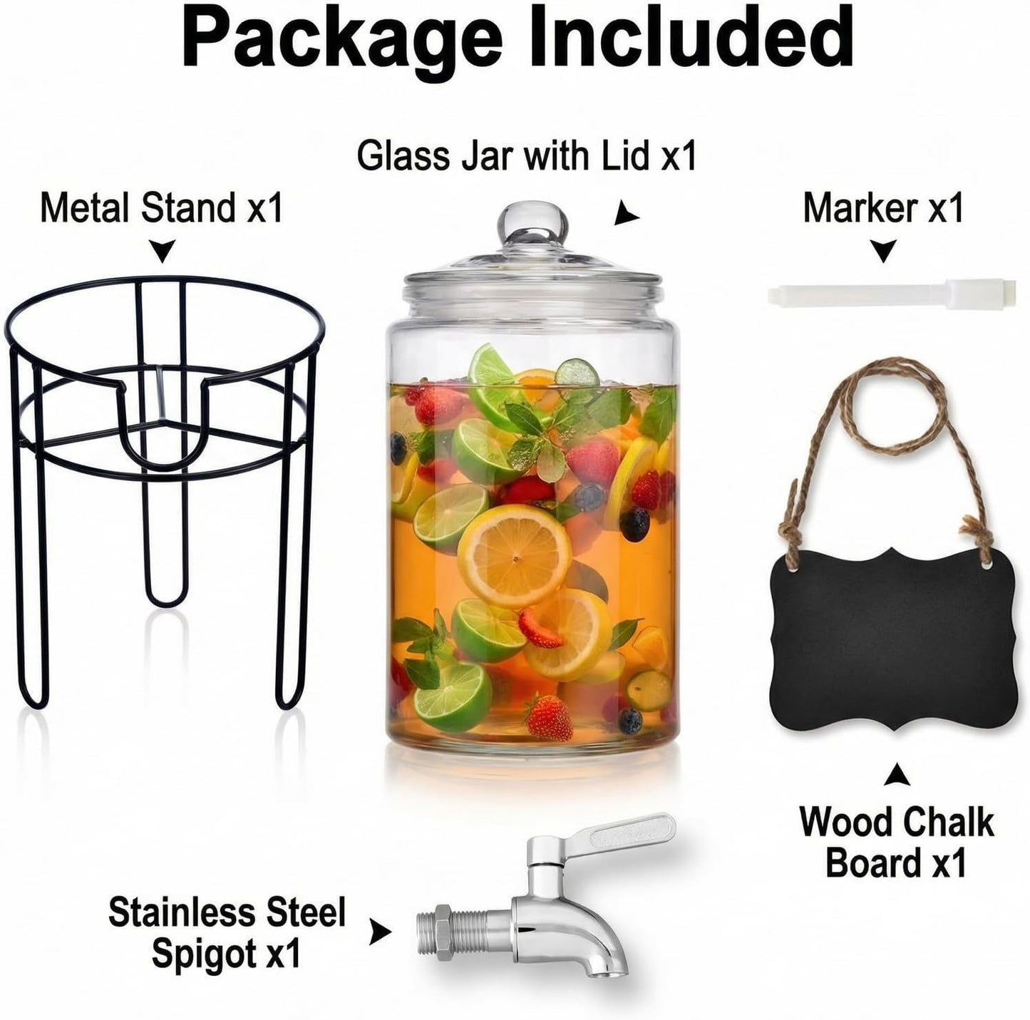 1 Gallon Glass Drink Dispenser Set of 2, Drink Dispensers for Parties, Beverage Dispenser with Stand, Glass Lid, 100% Leakproof Spigot, Ideal for Lemonade, Juice, Iced Tea, Laundry Detergent Dispenser