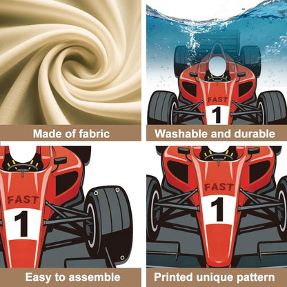WADORN Race Car Photo Prop Selfie Frame Banner, 5x5.2 Ft Large Racing Theme Party Decorations Backdrop Red Fast 1 Car Photography Background Hanging Supplies for Men Home Racing Birthday Party