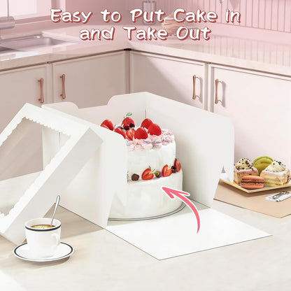 Unokit Packpal 20-Pack Cake Boxes 12 Inch - Cake Containers with Cake Boards, Disposable Cake Carrier with Window, Easy Assemble Cake Packaging Boxes for Birthday, Wedding Party & Bakery