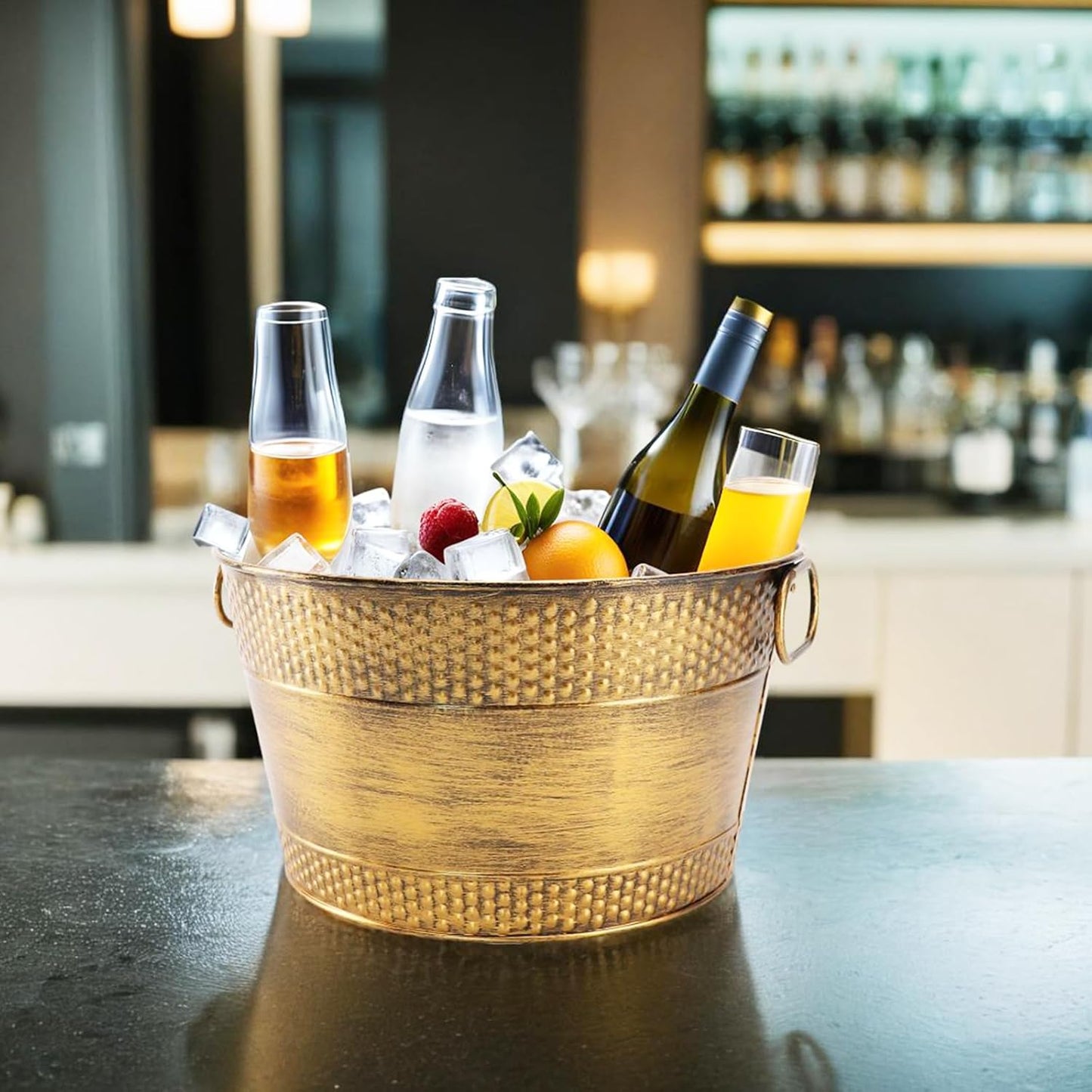 Metal Ice Bucket Galvanized Beverage Tub, Drink Buckets Large Cooler for Wine Beer Champagne Cocktails for Catering, Bars, Parties, Outdoor Events (Black-1PC)