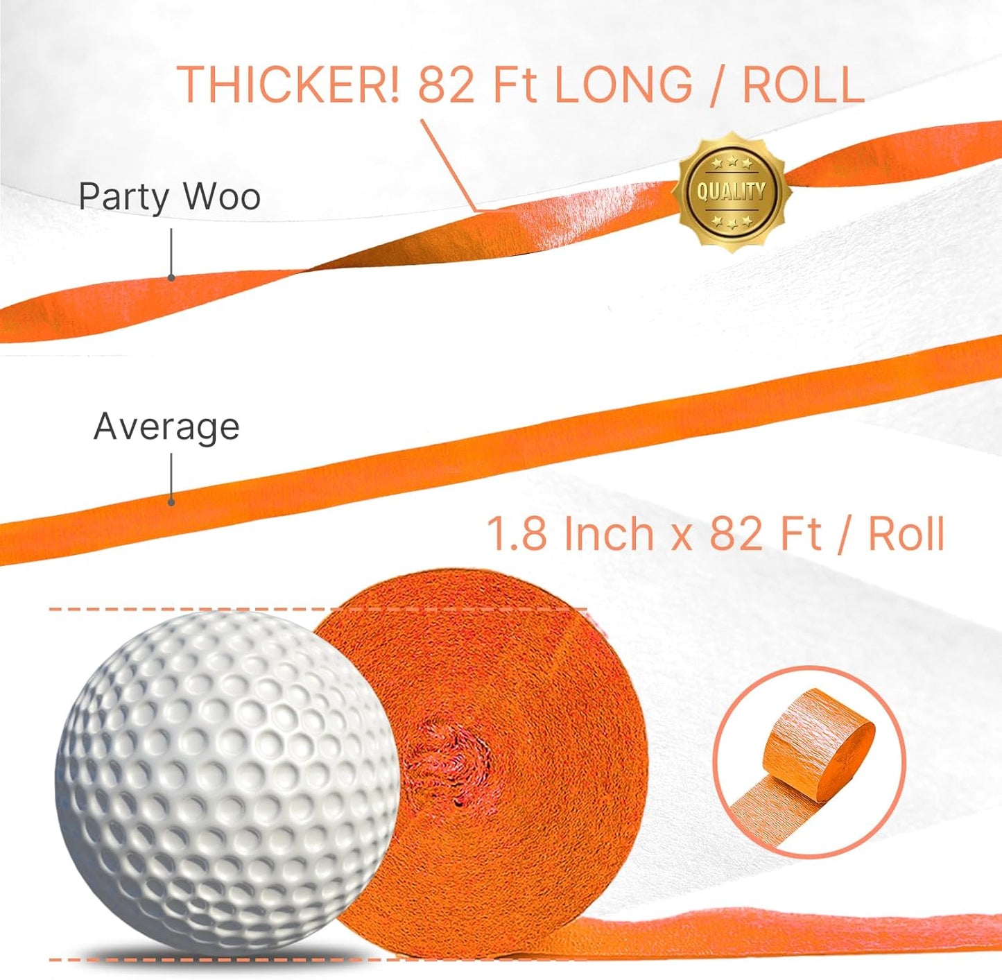 PartyWoo Crepe Paper Streamers 8 Rolls 656ft, Pack of Orange Crepe Paper Party Streamers, Crepe Paper for Birthday Decorations, Party Decorations, Wedding Decorations (1.8 Inch x 82 Ft/Roll)