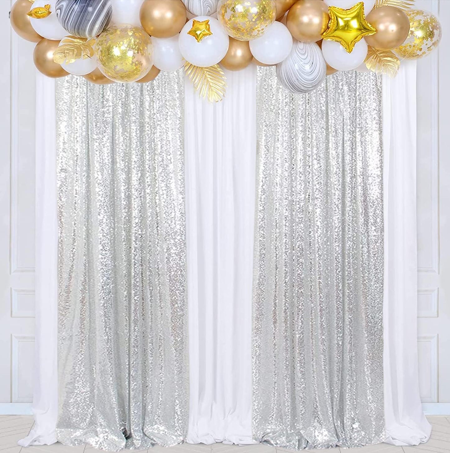 Poise3EHome Black Sequin Backdrop Curtains, 2 Panels 2FTx8FT Glitter Photo Booth Backdrop for Halloween Birthday Bachelorette Wednesday Twilight Party Decorations