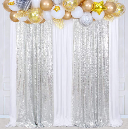Poise3EHome Black Sequin Backdrop Curtains, 2 Panels 2FTx8FT Glitter Photo Booth Backdrop for Halloween Birthday Bachelorette Wednesday Twilight Party Decorations